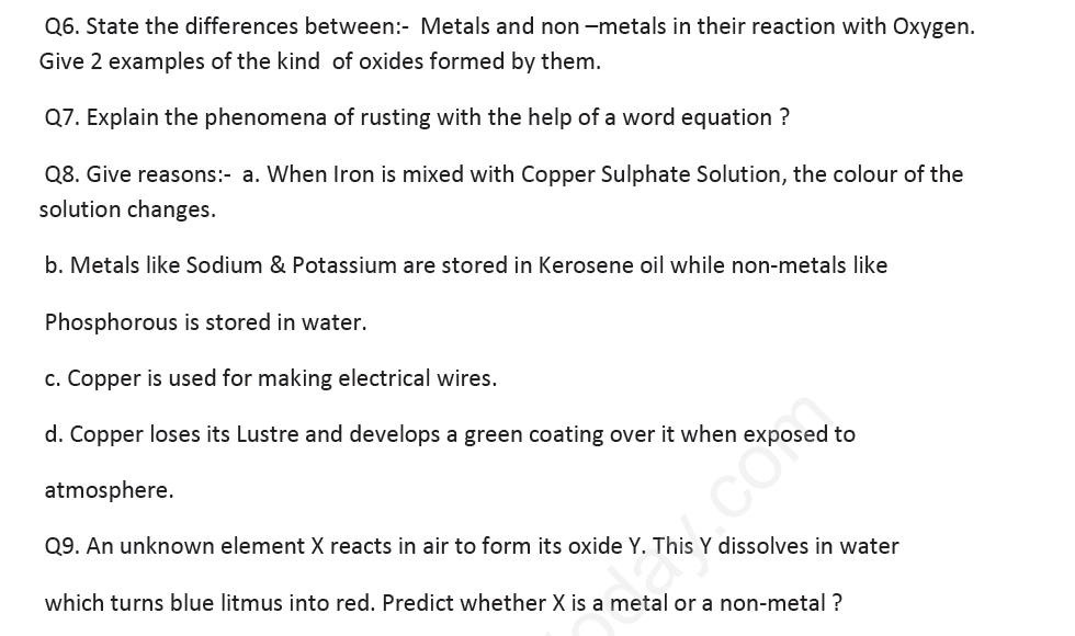 CBSE Class 8 Science Materials Metals And Non Metals Assignment Set C
